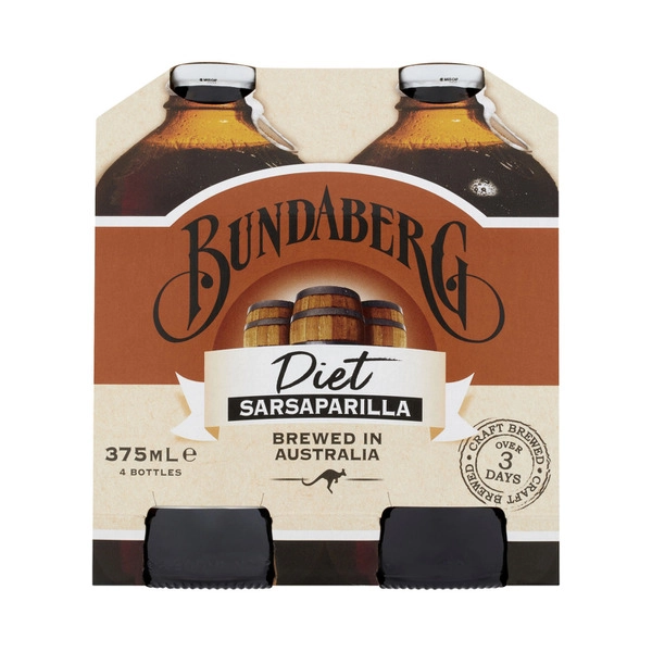 Bundaberg Brewed Drink Sarsaparilla Diet 4x375mL 4 pack