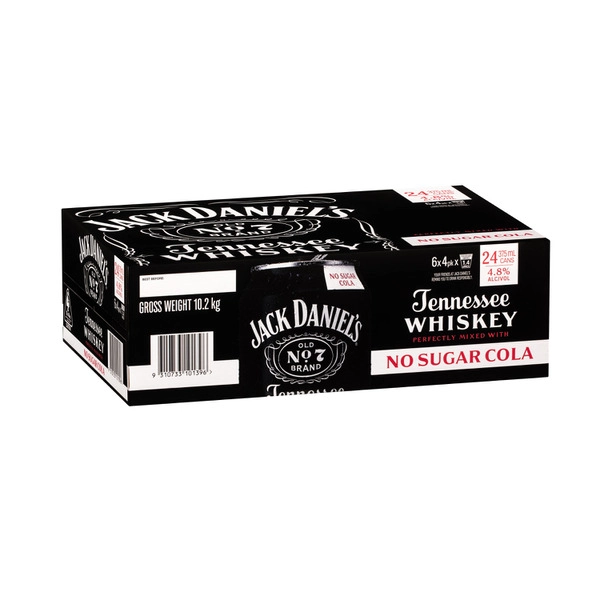 Jack Daniels & No Sugar Cola Can 375mL 24 Pack