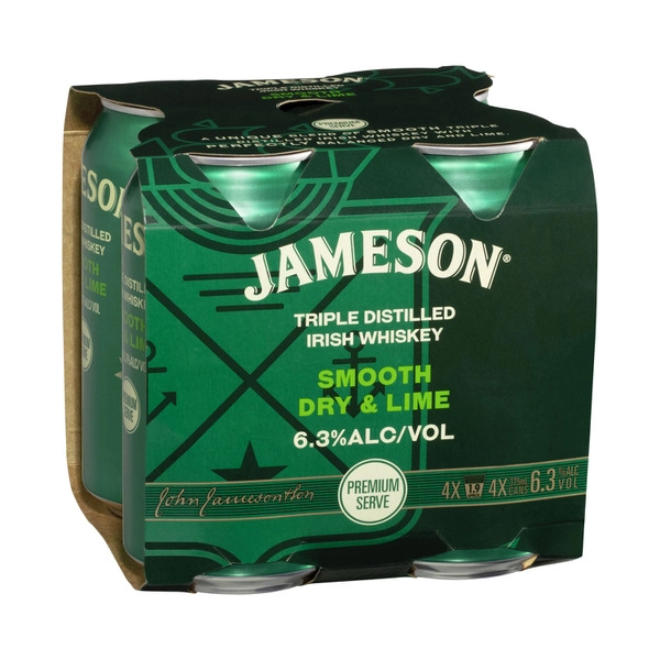 Jameson Smooth Dry & Lime Can 375mL 4 Pack