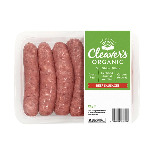 Cleaver's Organic Grass-Fed Beef Sausages Gluten Free 450g