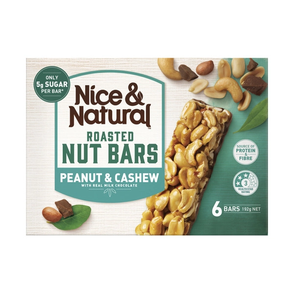 Nice & Natural Roasted Cashew Milk Chocolate Peanut Bars 6 Pack 192g