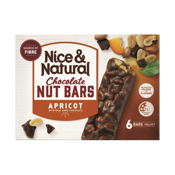 Nice & Natural Chocolate Peanut Apricot Bars 6 Pack 180g