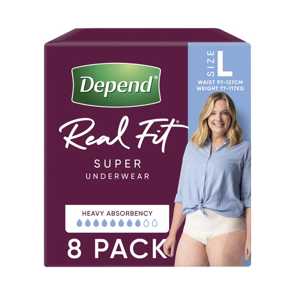 Depend Real Fit Incontinence Underwear Super Women Large 8 pack