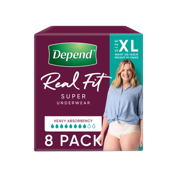 Depend Real Fit Incontinence Underwear Super Women Extra Large 8 pack