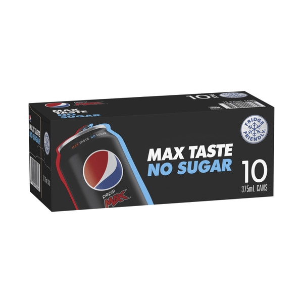 Pepsi Max No Sugar Cola Soft Drink Cans Multipack 375mL x 10 Pack 10 pack