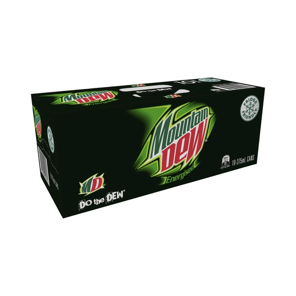 Mountain Dew Energised Soft Drink Multipack Cans 375mL x 10 Pack 10 pack