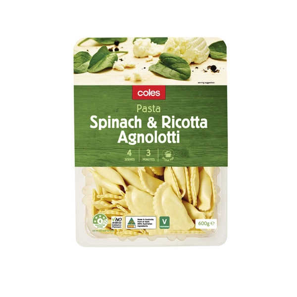 Coles Ricotta Spinach Agnolotti Pasta 600g