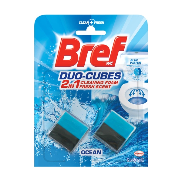 Bref Duo Cubes Blue Water Toilet Cleaner In-Cistern Block Ocean 2x50g 100g