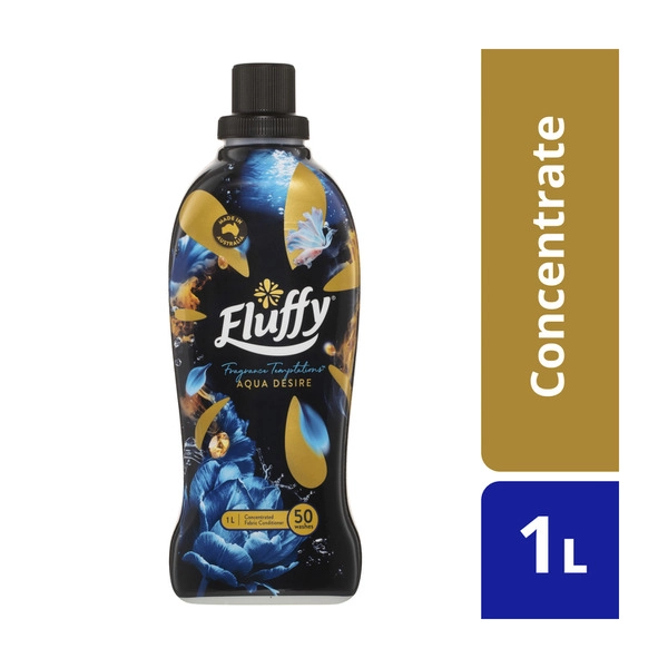 Fluffy Concentrate Liquid Fabric Softener Conditioner Fragrance Temptations Aqua Desire 1L