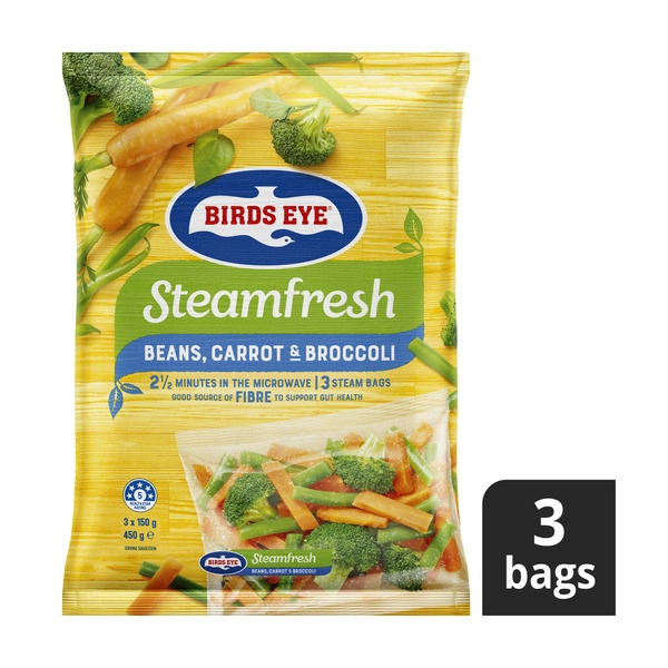 Birds Eye Frozen Steam Fresh Beans Carrot & Broccoli Mix 3 pack 450g