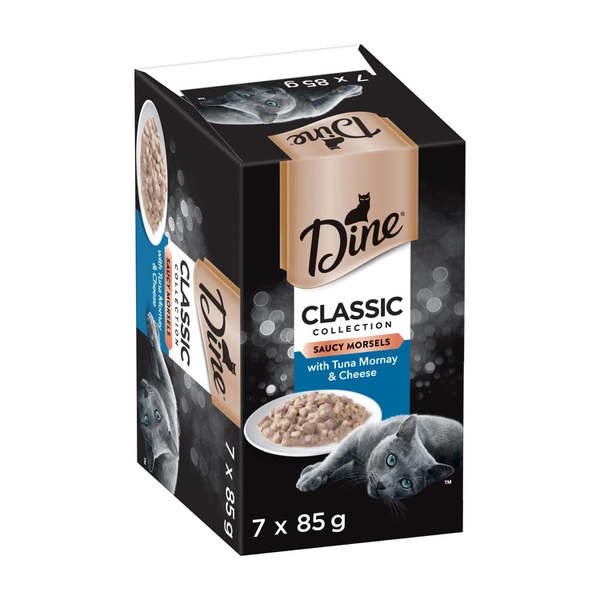 Dine Classic Collection Adult Wet Cat Food Saucy Morsels with Tuna & Cheese 7x85g Trays 7 pack