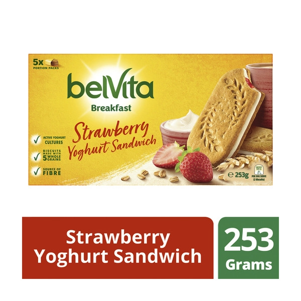 Belvita Breakfast Biscuits Strawberry Yoghurt Sandwich 5 Pack 253g