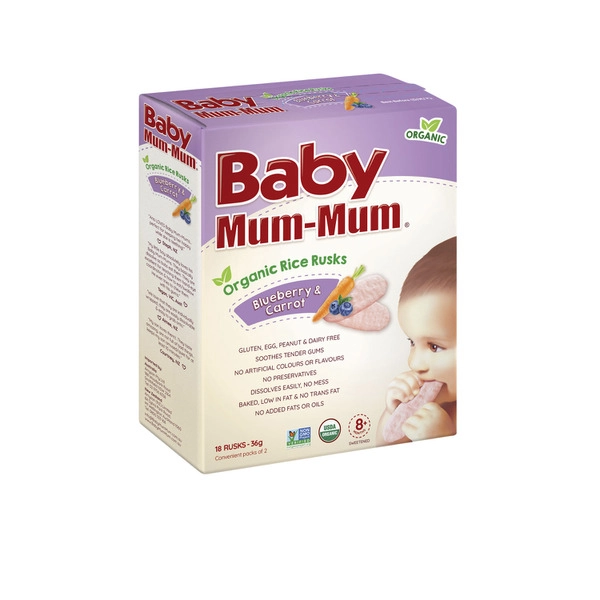 Baby Mum-Mum Rice Rusk Organic Blueberry & Carrot +8 Months 36g