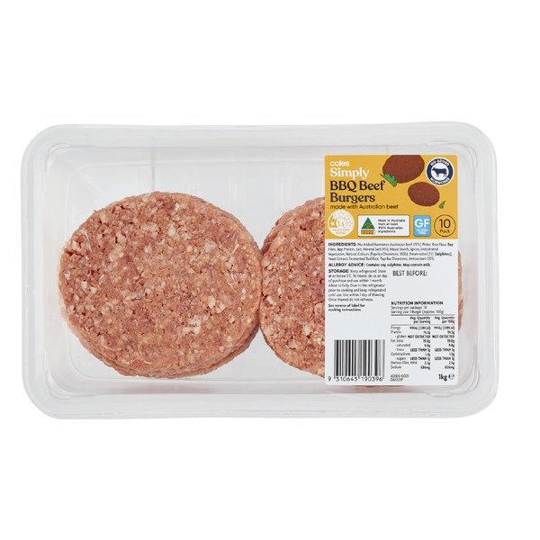 Coles Simply Beef BBQ Burgers 10 pack 1kg