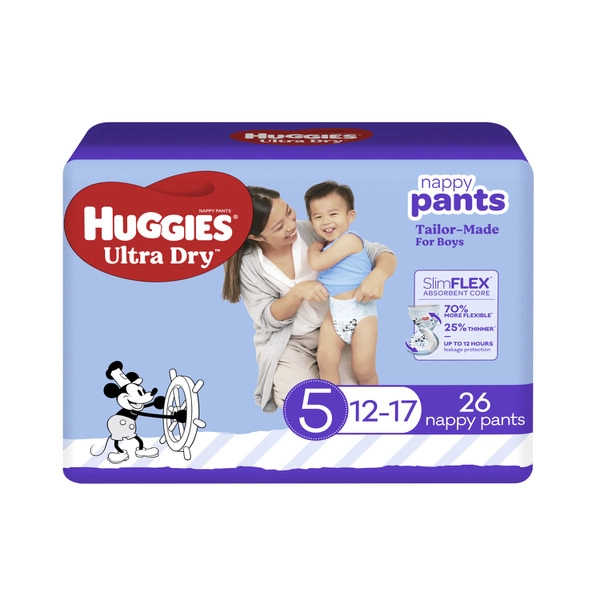 Huggies Ultra Dry Nappy Pants Boys Size 5 (12-17kg) 26 pack