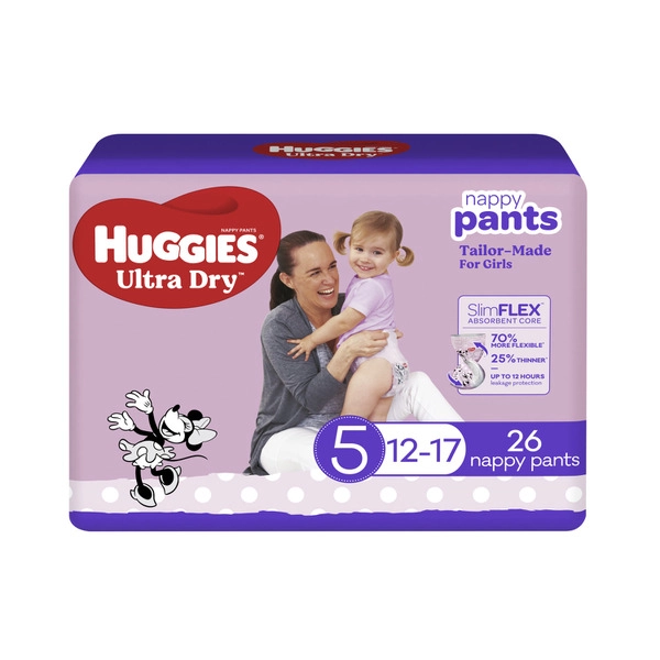 Huggies Ultra Dry Nappy Pants Girls Size 5 (12-17kg) 26 pack