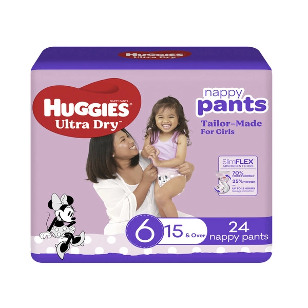 Huggies Ultra Dry Nappy Pants Girls Size 6 (15kg+) 24 pack