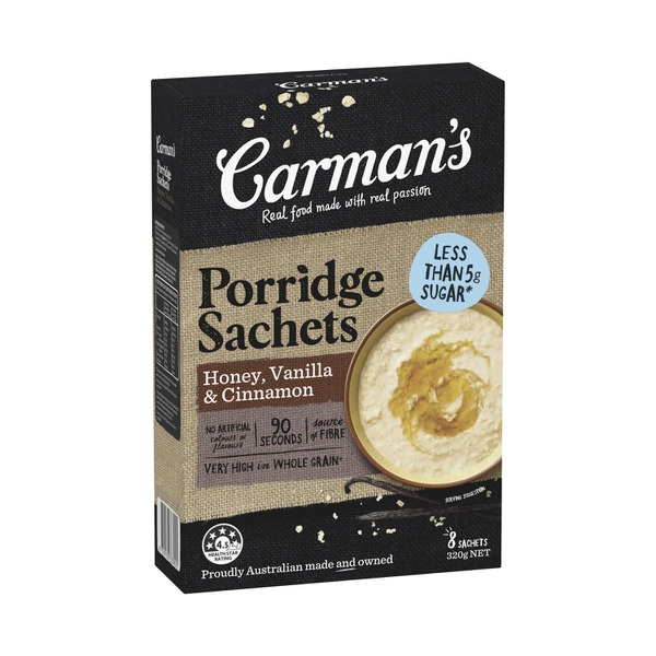 Carman's Porridge Sachets Honey Vanilla & Cinnamon 8 Pack 320g