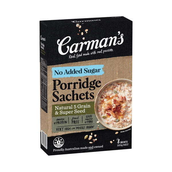 Carman's Porridge Sachets Natural 5 Grain & Super Seed 8 Pack 320g