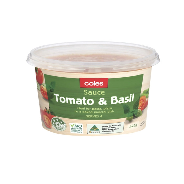 Coles Pasta Sauce Tomato And Basil 425g