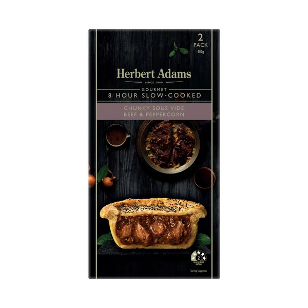 Herbert Adams Frozen Gourmet Chunky Sous Vide Beef & Peppercorn Pies 2 pack 400g