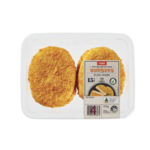 Coles RSPCA Approved Chicken Burgers Plain Crumb 400g