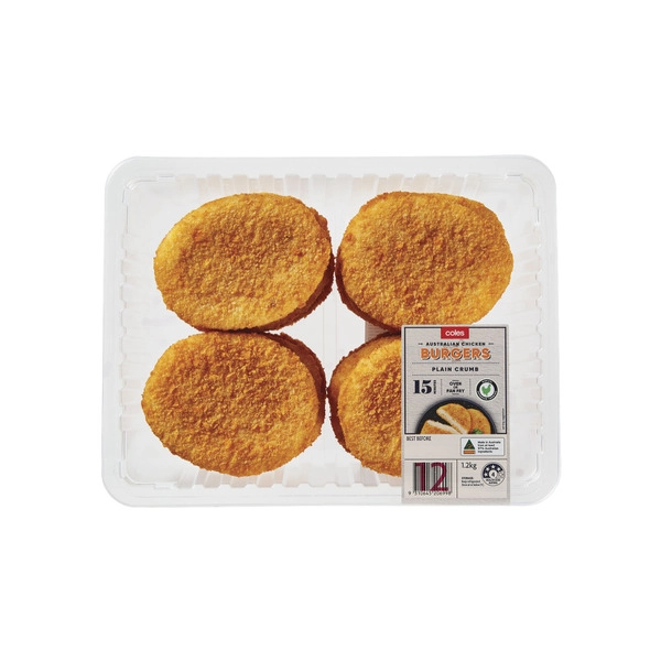 Coles Simply RSPCA Approved Chicken Burgers Plain Crumb 1.2kg