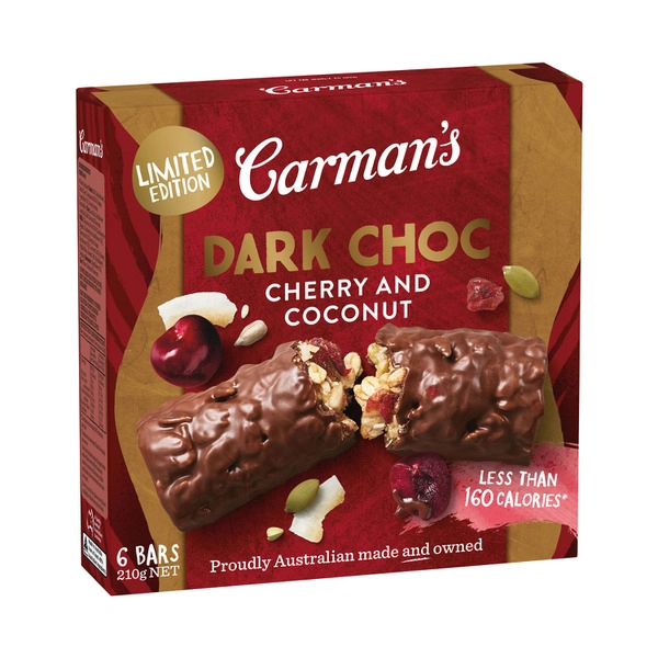 Carman's Dark Choc Cherry & Coconut Bars 6 pack 210g