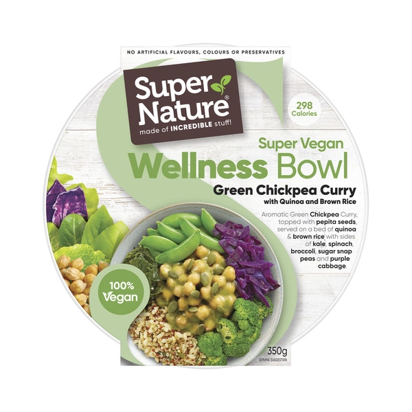 Super Nature Frozen Super Green Chickpea Curry with Quinoa  and Brown Rice Wellness Bowl 350g