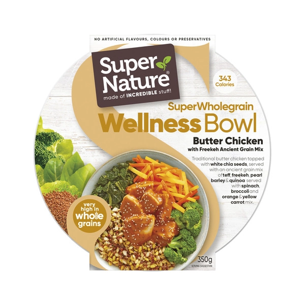 Super Nature Frozen Wholegrain Butter Chicken With Freekeh Ancient Grain Mix Wellness Bowl 350g