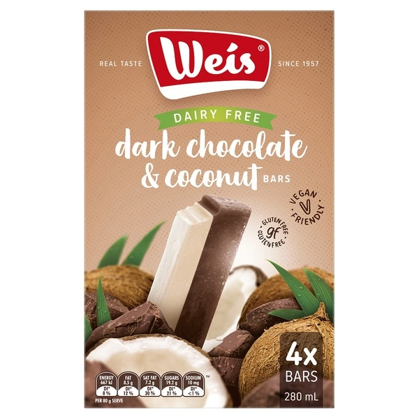 Weis Dark Chocolate And Coconut Real Good Feel Good Bar 4 Pack 280mL