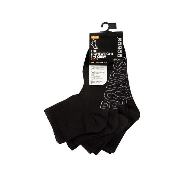 Bonds Kids Logo Light Quarter Crew Socks Size 13-3 4 pack