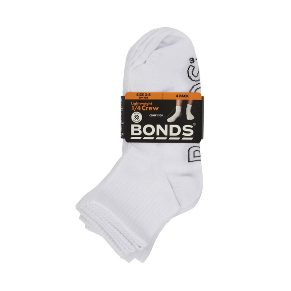 Bonds Kids Logo Light Quarter Crew Size 2 - 8 4 pack