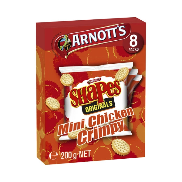 Arnott's Shapes Cracker Biscuits Original Chicken Crimpy Multipack 8 Pack 200g