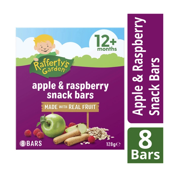 Rafferty's Garden Apple & Raspberry Snack Bars with Real Fruit Baby Food Snack 12+ Months 128g