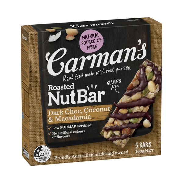 Carman's Dark Choc Macadamia & Coconut Nut Bar 5 pack 160g