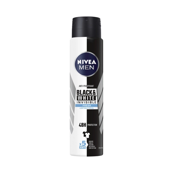 Nivea Men Invisible Black & White Fresh Aerosol Antiperspirant Deodorant 250mL