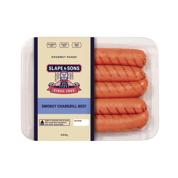 Slape & Sons Beef Sausages Smokey Chargrilled                                                                                                  480g