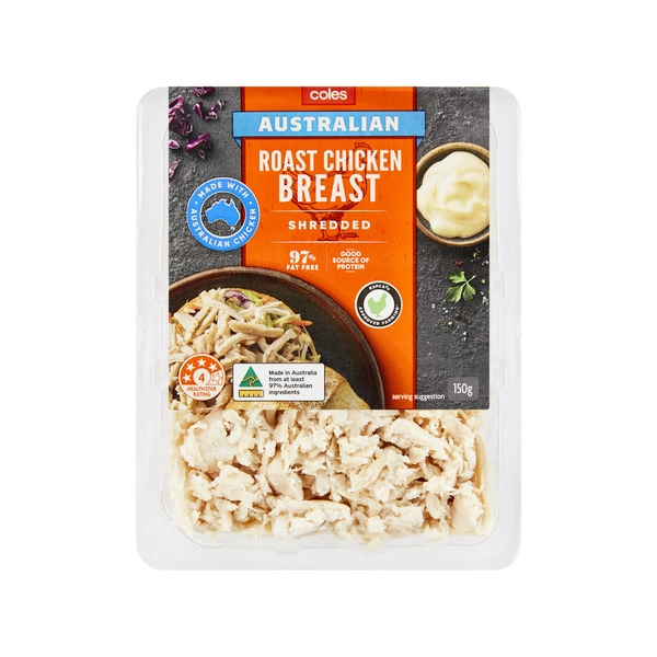 Coles COLES SHREDDED ROAST CHICKEN BREAST 150G 