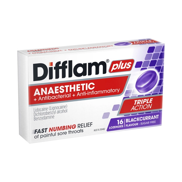 Difflam Plus Blackcurrant Flavour Anaesthetic Lozenges 16 pack