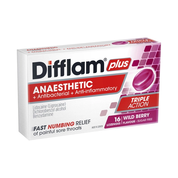 Difflam Plus Anaesthetic Berry Flavour Lozenges 16 pack