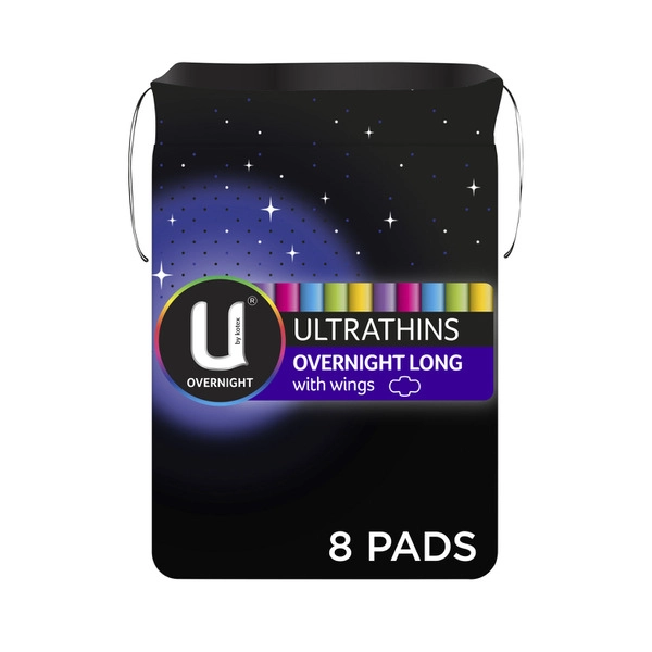 U By Kotex Ultrathins U BY KOTEX ULTRATHINS LONG OVERNIGHT PADS WITH WINGS 8 PACK. 