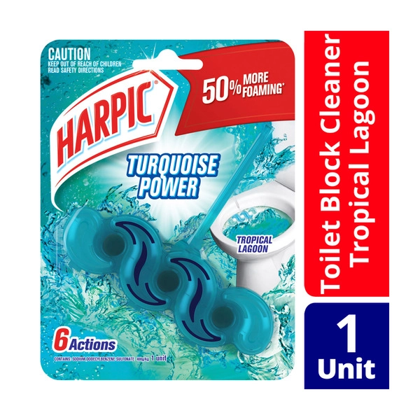 Harpic Turquoise Power Tropical Lagoon Toilet Cleaner Block 39g