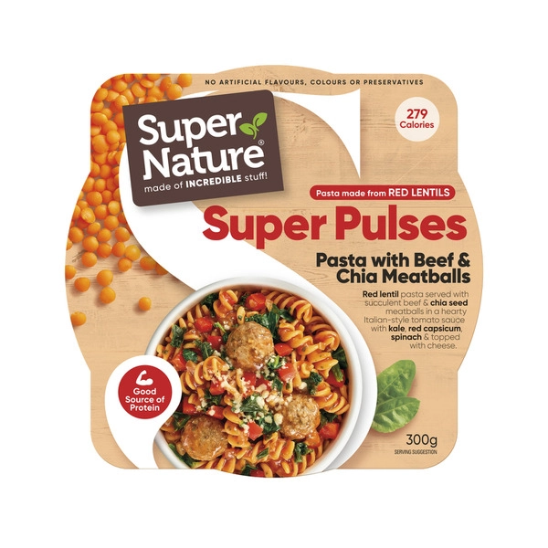 Super Nature Frozen Super Pulses Pasta With Beef & Chia Meatballs 300g