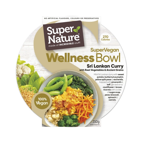 Super Nature Frozen Sri Lankan Root Vegetable And Ancient Grain Curry With Cauliflower And Brown Rice Mix Wellness Bowl 350g