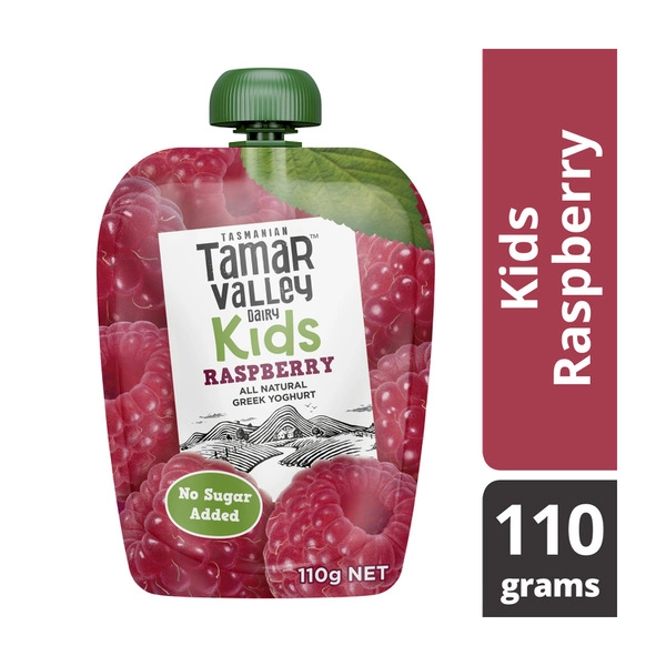 Tamar Valley Kids Greek TAMAR VALLEY KIDS GREEK POUCH YOGHURT RASPBERRY:.:110 GRAM 