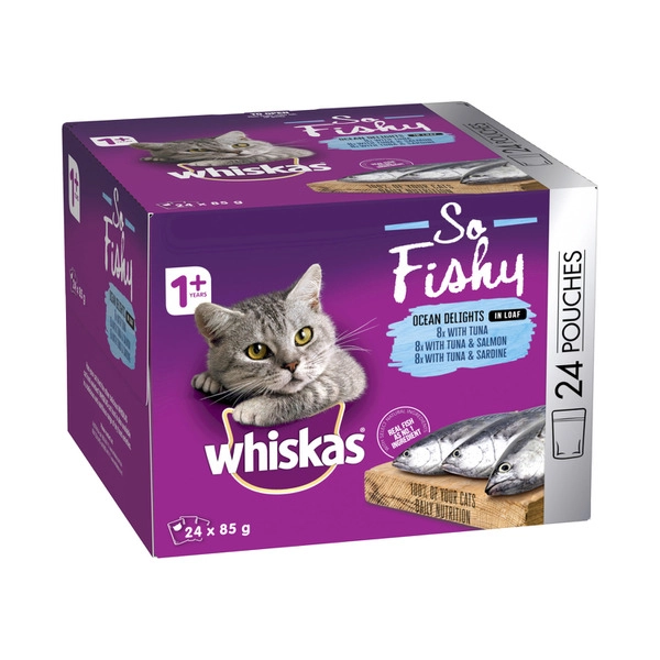 Whiskas So Fishy 1+ Years Wet Cat Food Ocean Delights In Loaf 85g Pouch 24 pack