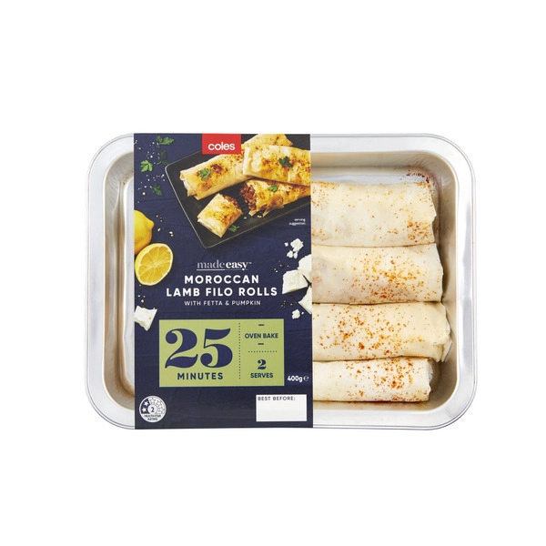 Coles Made Easy Moroccan Lamb Filo Rolls With Fetta & Pumpkin 400g