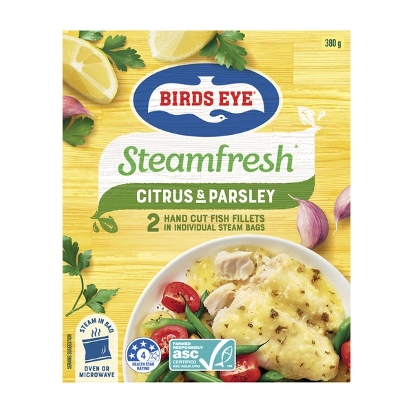 Birds Eye Frozen Steam Fresh Fish Fillets With Parsley & Citrus Sauce 2 Pack 380g