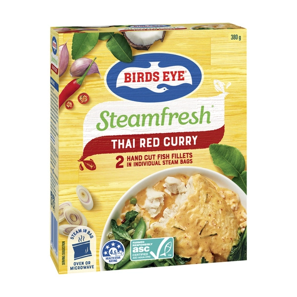 Birds Eye Frozen Steam Fresh Fish Fillets With Thai Red Curry Sauce 2 Pack 380g